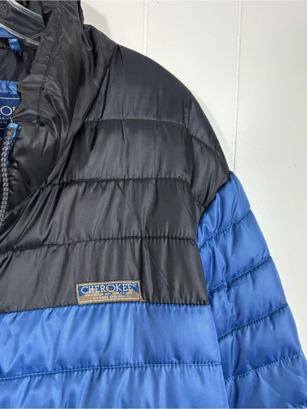 Cherokee Men's Black Blue Colorblock Puffer Full Zip Winter Coat Jacket 2X 2XL